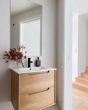 Byron 750mm Natural Oak Wall Hung Vanity with Cloudy Carrara Top by Otti Australia, a Vanities for sale on Style Sourcebook