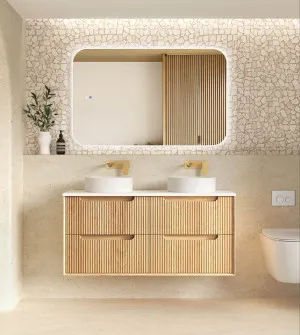 Byron Fluted 1200mm Woodland Oak Wall Hung Cabinet Only with Four Drawers by Otti Australia, a Vanities for sale on Style Sourcebook