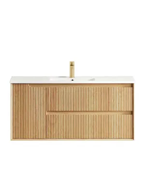 Byron Fluted 1200mm Woodland Oak Wall Hung Vanity with Ceramic Top by Otti Australia, a Vanities for sale on Style Sourcebook