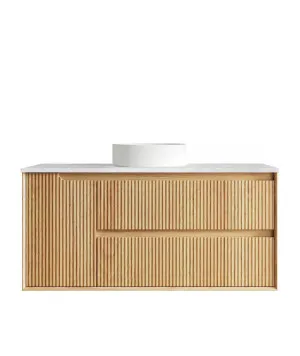 Byron Fluted 1200mm Woodland Oak Wall Hung Vanity with Cloudy Carrara Top by Otti Australia, a Vanities for sale on Style Sourcebook