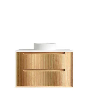 Byron Fluted 900mm Woodland Oak Wall Hung Vanity with Pure White Top by Otti Australia, a Vanities for sale on Style Sourcebook