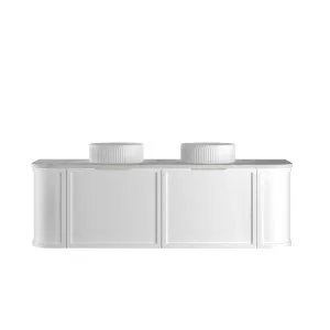 Hampshire 1500mm Satin White Wall Hung Curve Vanity with Natural Carrara Marble Top by Otti Australia, a Vanities for sale on Style Sourcebook