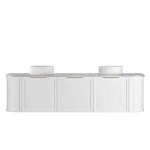 Hampshire 1800mm Satin White Wall Hung Curve Vanity with Natural Carrara Marble Top by Otti Australia, a Vanities for sale on Style Sourcebook