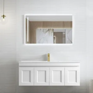 Hampton Mark II 1200mm Satin White Wall Hung Vanity With Natural Carrara Marble Top by Otti Australia, a Vanities for sale on Style Sourcebook