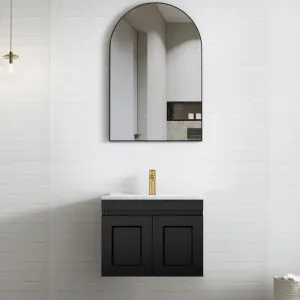 Hampton Mark II 600mm Satin Black Wall Hung Vanity With Natural Carrara Marble Top by Otti Australia, a Vanities for sale on Style Sourcebook