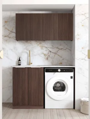 Laundry Kit 1305B Havana Sable Walnut Fluted with Cloudy Carrara Top by Otti Australia, a Cabinetry for sale on Style Sourcebook