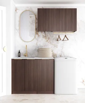 Laundry Kit 1715A Havana Sable Walnut Fluted with Cloudy Carrara Top by Otti Australia, a Cabinetry for sale on Style Sourcebook