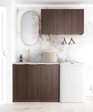 Laundry Kit 1715A Havana Sable Walnut Fluted with Natural Carrara Marble Top by Otti Australia, a Cabinetry for sale on Style Sourcebook