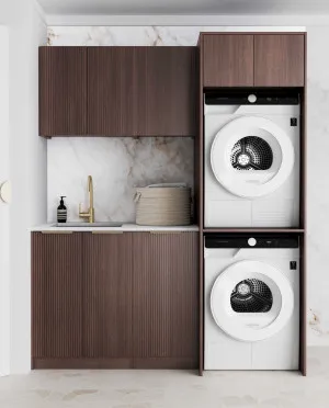 Laundry Kit 1715C Havana Sable Walnut Fluted with Cloudy Carrara Top by Otti Australia, a Cabinetry for sale on Style Sourcebook