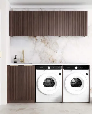 Laundry Kit 1960A Havana Sable Walnut Fluted with Cloudy Carrara Top by Otti Australia, a Cabinetry for sale on Style Sourcebook