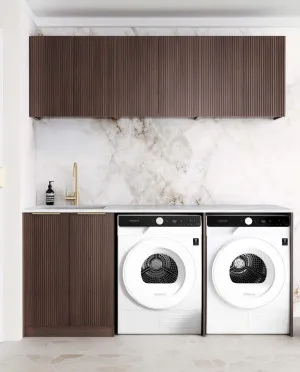 Laundry Kit 1960A Havana Sable Walnut Fluted with Natural Carrara Marble Top by Otti Australia, a Cabinetry for sale on Style Sourcebook