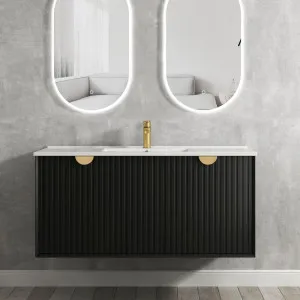 Marlo 1200mm Matte Black Wall Hung Vanity With Natural Carrara Marble Top by Otti Australia, a Vanities for sale on Style Sourcebook