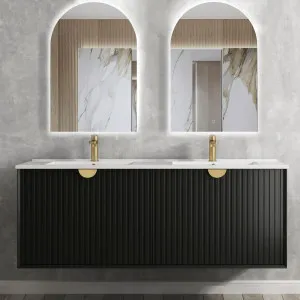 Marlo 1500mm Matte Black Wall Hung Vanity With Natural Carrara Marble Top by Otti Australia, a Vanities for sale on Style Sourcebook