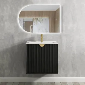 Marlo 600mm Matte Black Wall Hung Vanity With Undermount Natural Carrara Marble Top & Basin by Otti Australia, a Vanities for sale on Style Sourcebook