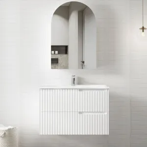 Noosa 900mm Satin White Wall Hung Vanity With Pure White Top by Otti Australia, a Vanities for sale on Style Sourcebook