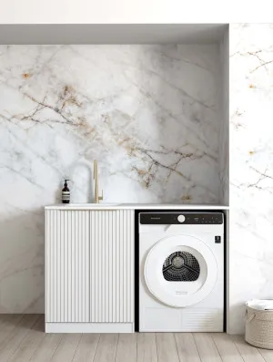 Noosa Fluted White Base Laundry Cabinet with 1300mm Pure White Top by Otti Australia, a Cabinetry for sale on Style Sourcebook
