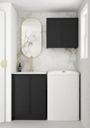 Wall and Base Cabinets Kit 650 Hampshire Black with Natural Carrara Marble Top by Otti Australia, a Cabinetry for sale on Style Sourcebook