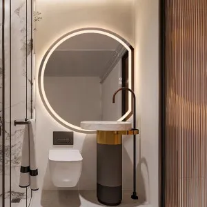 Frosted Right Cut Moon LED Wall Mirror 90cm x 100cm by Luxe Mirrors, a Illuminated Mirrors for sale on Style Sourcebook