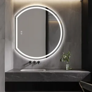 Frosted Left Cut Moon LED Wall Mirror 90cm x 100cm by Luxe Mirrors, a Illuminated Mirrors for sale on Style Sourcebook