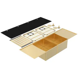 Abey Boutique Lugano Double Bowl & Double Drainer Sink - Eureka Gold STQ360DDG by Abey, a Kitchen Sinks for sale on Style Sourcebook