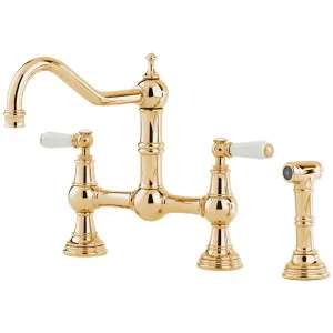 Shaws by Perrin & Rowe Hambleton Kitchen Mixer with Rinse - Polished Brass AUSH-4756BRWPC by Shaws by Perrin & Rowe, a Kitchen Taps & Mixers for sale on Style Sourcebook