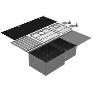 Abey Boutique Lugano Double Bowl Sink & Drainer Left - Black Pearl STQ450DLB by Abey, a Kitchen Sinks for sale on Style Sourcebook