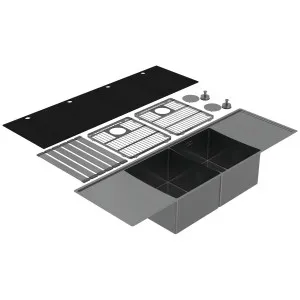 Abey Boutique Lugano Double Bowl & Double Drainer Sink - Black Pearl STQ360DDB by Abey, a Kitchen Sinks for sale on Style Sourcebook