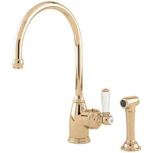 Shaws by Perrin & Rowe Yarrow Kitchen Mixer with Rinse - Polished Brass AUSH-4346BRWPC by Shaws by Perrin & Rowe, a Kitchen Taps & Mixers for sale on Style Sourcebook