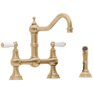 Shaws by Perrin & Rowe Hambleton Kitchen Mixer with Rinse - Satin Brass AUSH-4756SBWPC by Shaws by Perrin & Rowe, a Kitchen Taps & Mixers for sale on Style Sourcebook