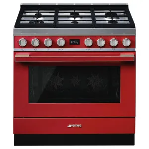 Smeg 90cm Portofino Freestanding Dual Fuel Oven/Stove Coral Red CPF9GPRA by Smeg, a Cooktops for sale on Style Sourcebook