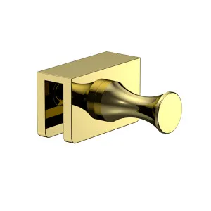 Single Glass Mounted Robe Hook with Clamp Polished Gold by Estelle, a Shelves & Hooks for sale on Style Sourcebook