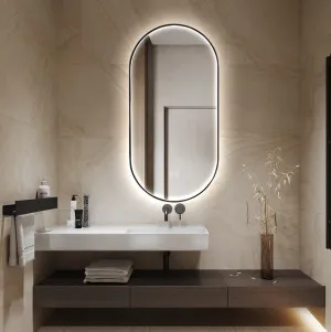 Oval LED Frontlit Bathroom Wall Mirror 50cm x 100cm 2 colours available Black by Luxe Mirrors, a Illuminated Mirrors for sale on Style Sourcebook