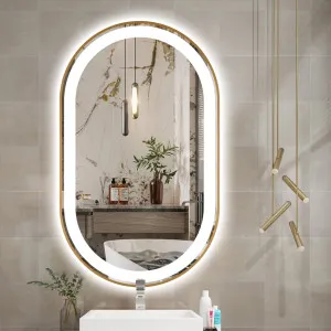 Gold Oval Frosted Edge LED Wall Mirror 3 sizes available 90cm x 45cm by Luxe Mirrors, a Illuminated Mirrors for sale on Style Sourcebook