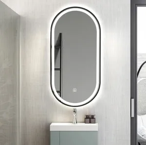 Black Oval Frosted Edge LED Wall Mirror 3 sizes available 100cm x 50cm by Luxe Mirrors, a Illuminated Mirrors for sale on Style Sourcebook