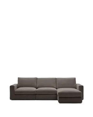 Alea removable cover modular sofa 4-seater in dark brown chenille right chaise longue 310 cm by null, a Sofas for sale on Style Sourcebook