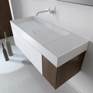 Falper Matt White Quattro Zero 1200mm Basin with Side Countertop and Integrated Burned Walnut Cabinet - 3752001242 by Falper, a Vanities for sale on Style Sourcebook