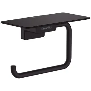 Hansgrohe Addstoris Roll Holder with Shelf Matte Black 41772670 by Hansgrohe, a Bathroom Accessories for sale on Style Sourcebook