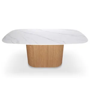 Aeris 180cm Marble Look Dining Table With Wood Base in Oak by Luxo Furniture, a Dining Tables for sale on Style Sourcebook