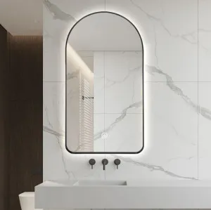 Black Arched Backlit Dimmable LED Wall Mirror 3 sizes available 90cm x 50cm by Luxe Mirrors, a Illuminated Mirrors for sale on Style Sourcebook
