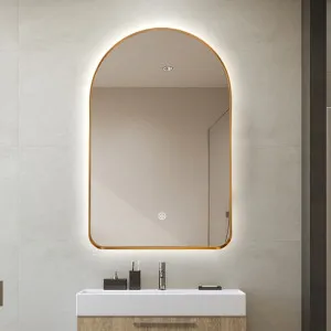 Gold Arched Backlit Dimmable LED Wall Mirror 3 sizes available 90cm x 50cm by Luxe Mirrors, a Illuminated Mirrors for sale on Style Sourcebook