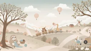 The Train to Tumbleberry Town Neutral Wallpaper by Urban Road, a Wallpaper for sale on Style Sourcebook