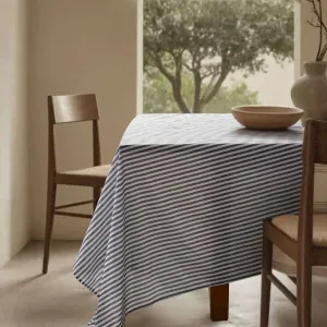 Vintage Design Riveria Stripe Blue Linen Cotton Tablecloth by null, a Table Cloths & Runners for sale on Style Sourcebook