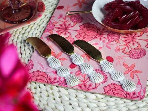 3 Piece LVD Brass Cheese Spreaders Shell Handles Cutlery set by La Vida Trading, a Cutlery for sale on Style Sourcebook