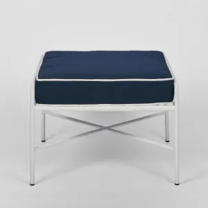 Sheffield Iron Outdoor Ottoman White & Navy by Florabelle Living, a Ottomans for sale on Style Sourcebook