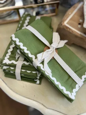 Set of 4 Orla Cotton Napkins Olive & Ivory Trim 40x40cm by Coast to Coast, a Napkins for sale on Style Sourcebook
