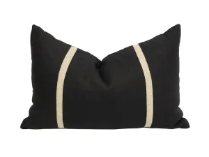 Black Rectangular Artisian Linen Cushion Gold Braid W/Microfiberfill 60X40CM by Robert Mark, a Cushions, Decorative Pillows for sale on Style Sourcebook