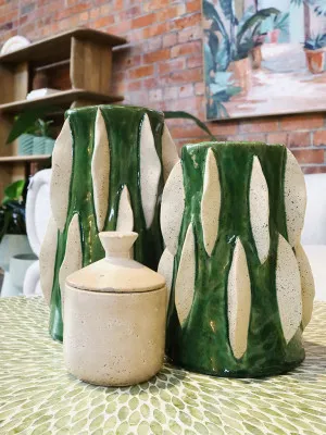 Arushi Ceramic Vase Emerald & Natural 19X27CM Short by Robert Mark, a Vases & Jars for sale on Style Sourcebook