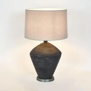 Meridien Black Lamp with Natural Linen Shade  ETA 05/11/2025 by Florabelle Living, a Lamps for sale on Style Sourcebook