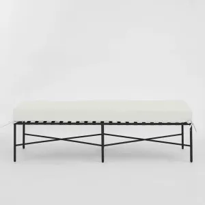 Sheffield Bench Outdoor Iron White Cushion PRE ORDER ETA 08/10/2025 by Florabelle Living, a Outdoor Benches for sale on Style Sourcebook