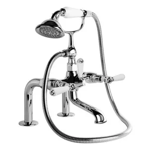 Brodware Neu England Bath Mixer With Hand Shower & White Porcelain Lever Durobrite Chrome by Brodware, a Shower Heads & Mixers for sale on Style Sourcebook